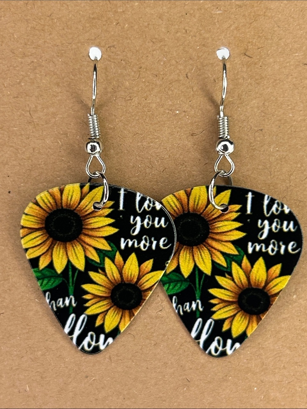 Sunflower Custom Guitar Pick Dangle Earrings Yellow Floral Fashion Jewelry